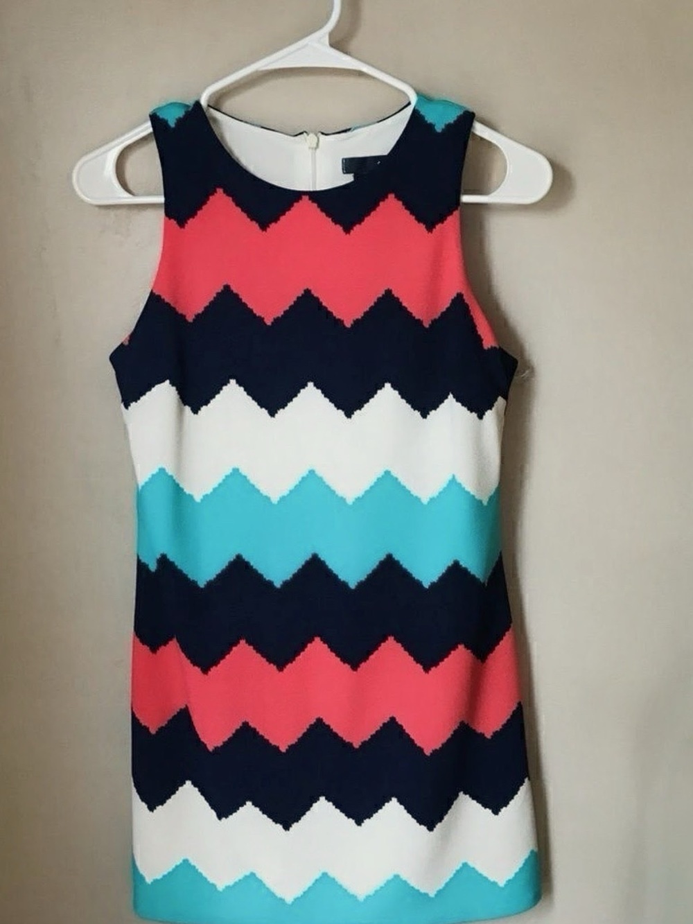 Aqua Navy, Coral, Teal & White Zigzag Mini Dress